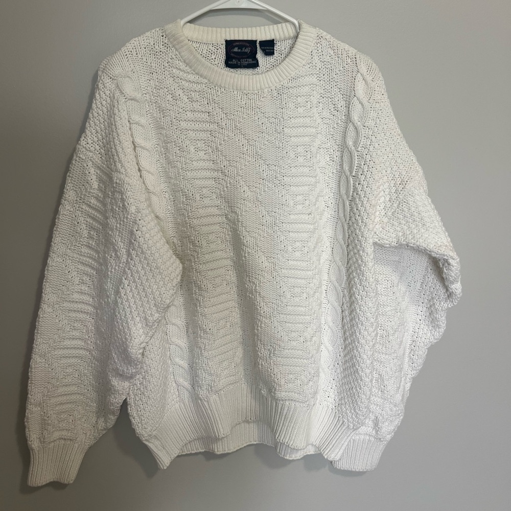 Allen Solly White Crewneck Sweater with Textured Knit